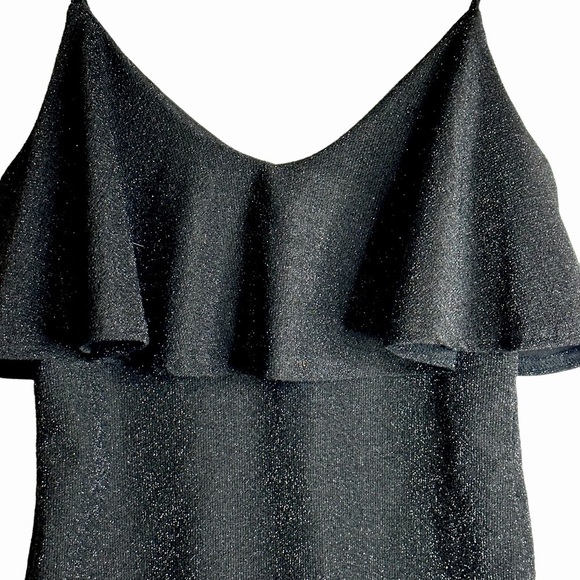 Zara Black Knit Metallic Glitter Ruffle Flounce Bodysuit Size‎ Medium 6096/003 - Picture 4 of 15